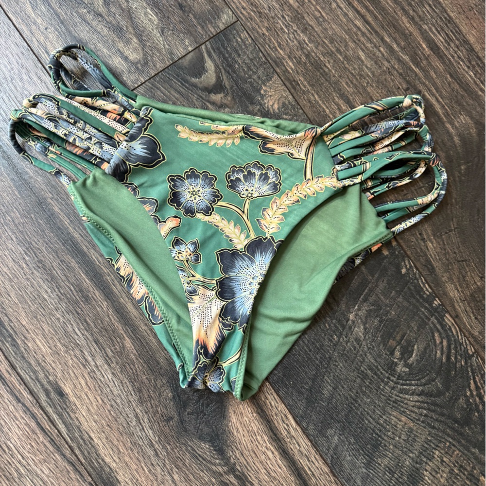 Floral Green Strappy Bikini Bottom - Women Swim